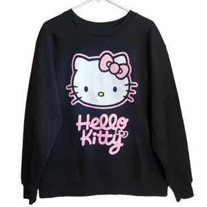 SANRIO HELLO KITTY BLACK FLEECE SWEATSHIRT WITH PINK GLITTERY ACCENTS XL NWOT